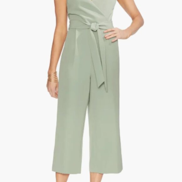 Navy Blue Crop-length Belted Wide Leg Jumpsuit - Picture 1 of 8